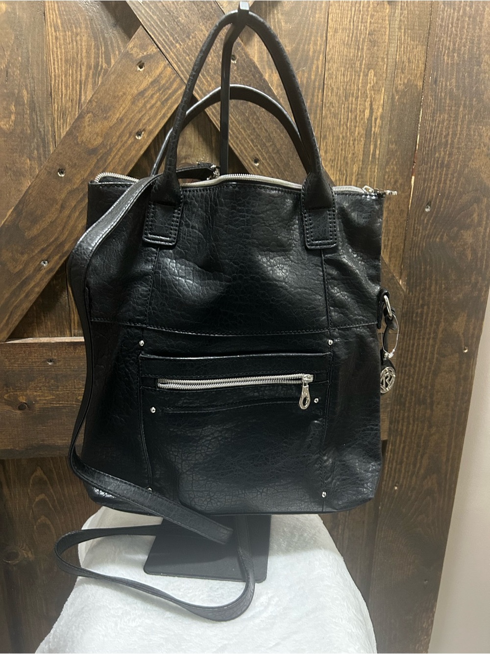 NWOT Relic Black Faux-Leather Tote with Front Zip Pocket
